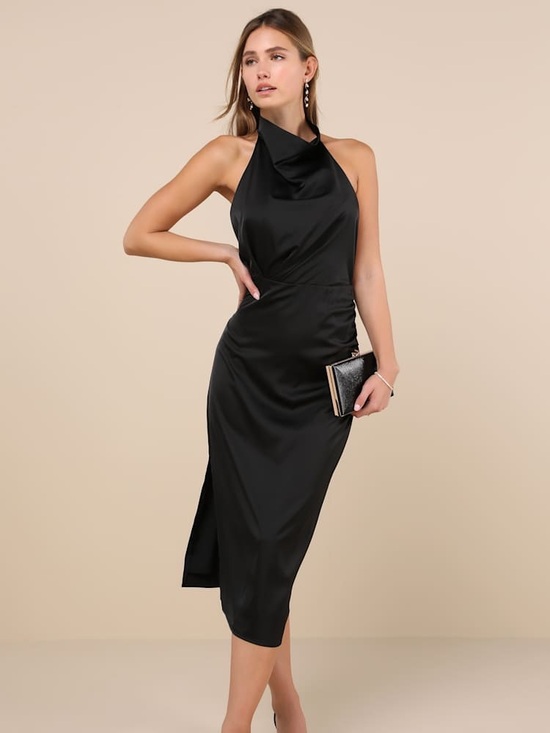 Lulus Dresses & Skirts - NWOT Lulus Gorgeous Season Black Satin Backless Midi Dress